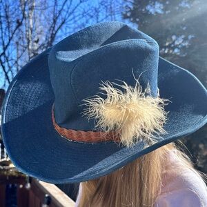 VINTAGE 1980s LANNING DENIM COWBOY HAT BROWN BAND SIZE SM WESTERN WEAR